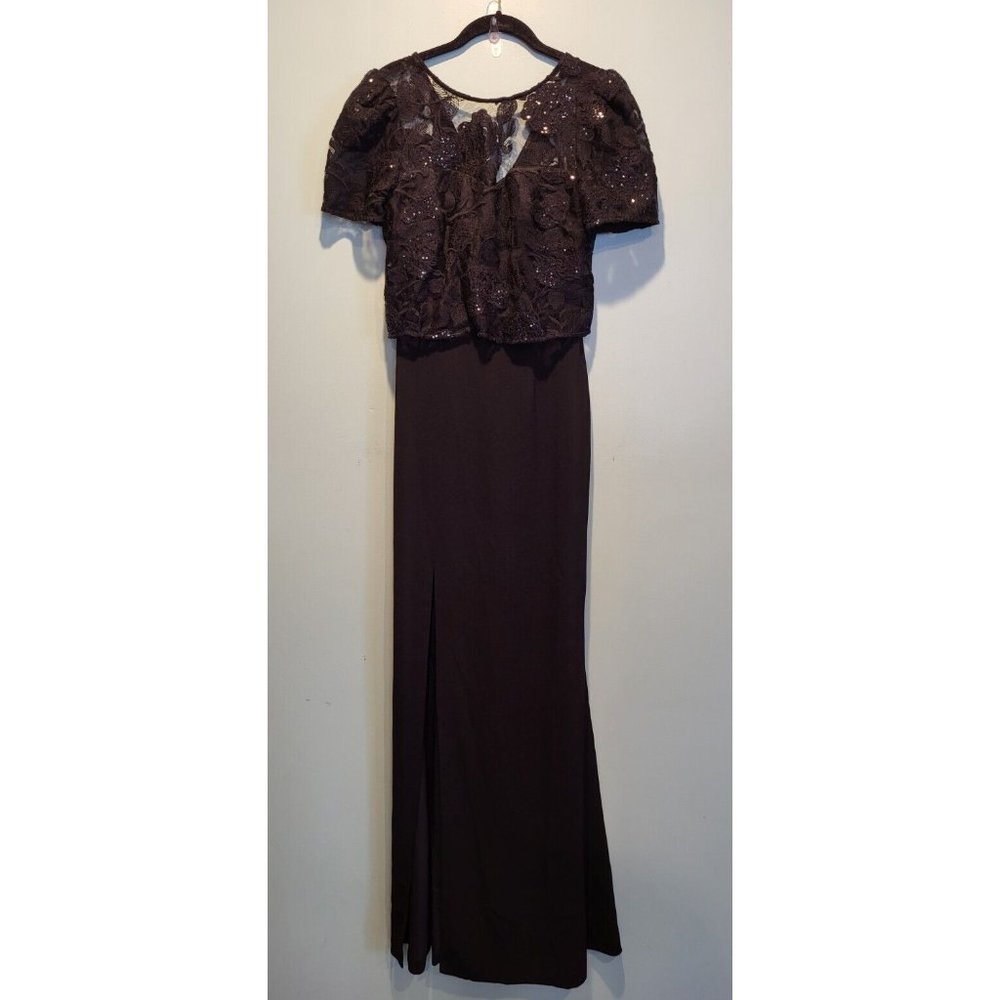 NWOT Dress The Population Black Evening Formal Maxi Dress Sequins Lace Slit XS - Picture 1 of 8